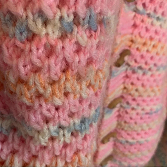Handmade  Pink Blue Crocheted Oversized Button Front Cardigan XL - Picture 8 of 14